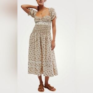 NWT Free People Bali Juniper Floral Dress Ditsy Floral Neutral Ivory Size 10